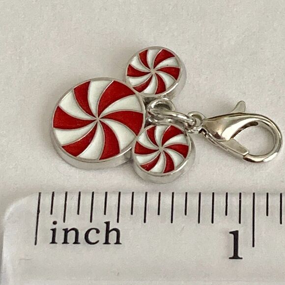 Vtg Disney Mickey Mouse Christmas Peppermint Candy Cane ClipOn Charm Zipper Pull - Picture 8 of 8